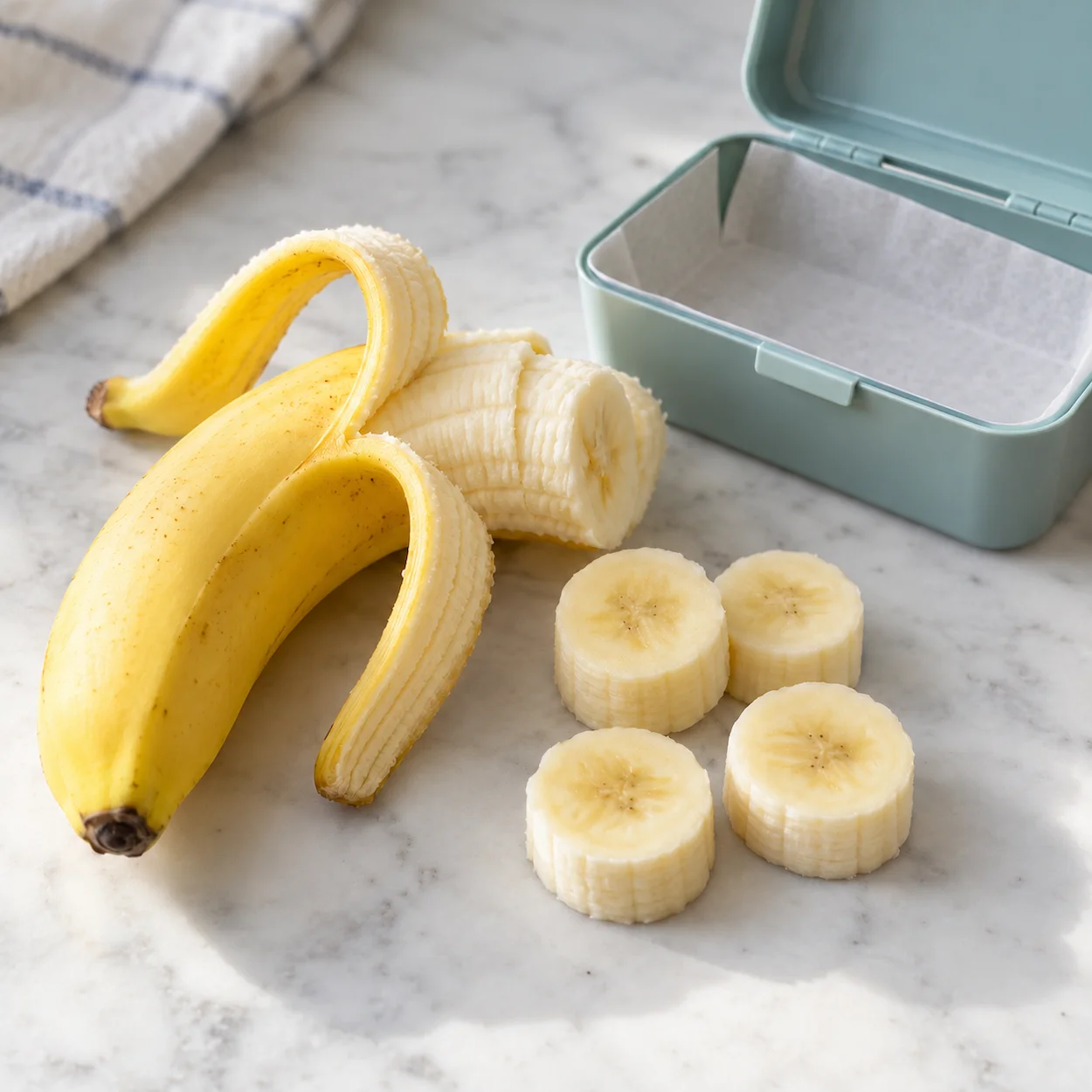Rondelles épaisses de banane prêtes pour la boîte à collation d'un écolier de maternelle