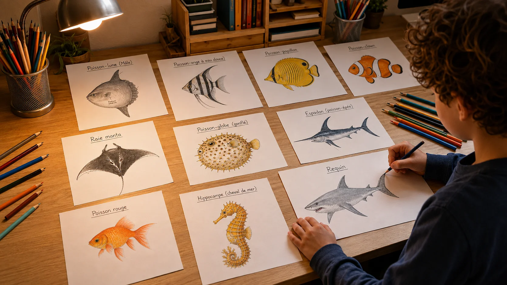Comment dessiner différents types de poissons : Poisson-clown, poisson-ange, poisson-globe et plus