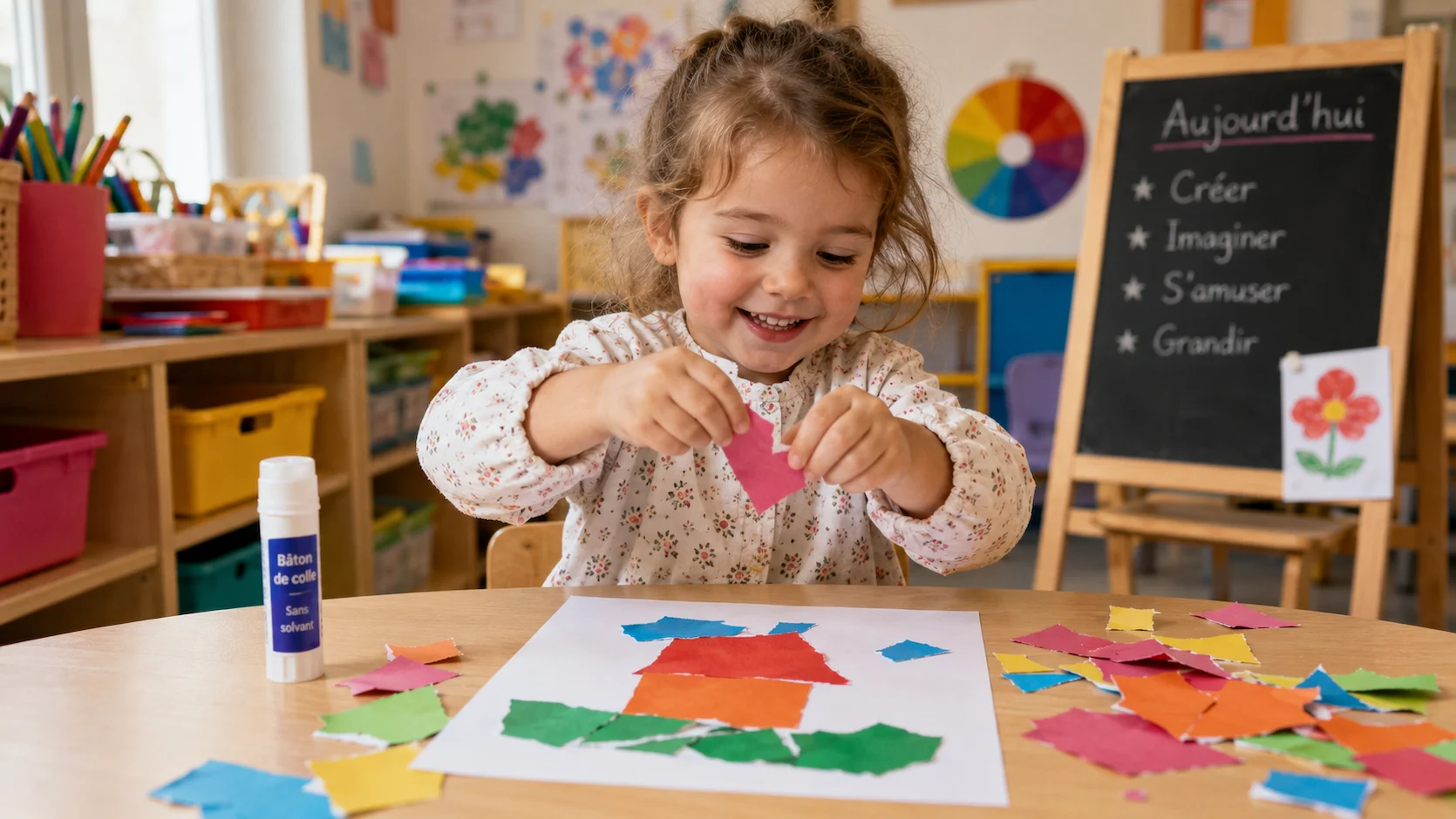 Déchirer et coller du papier : Une activité clé pour la force des mains en Petite Section