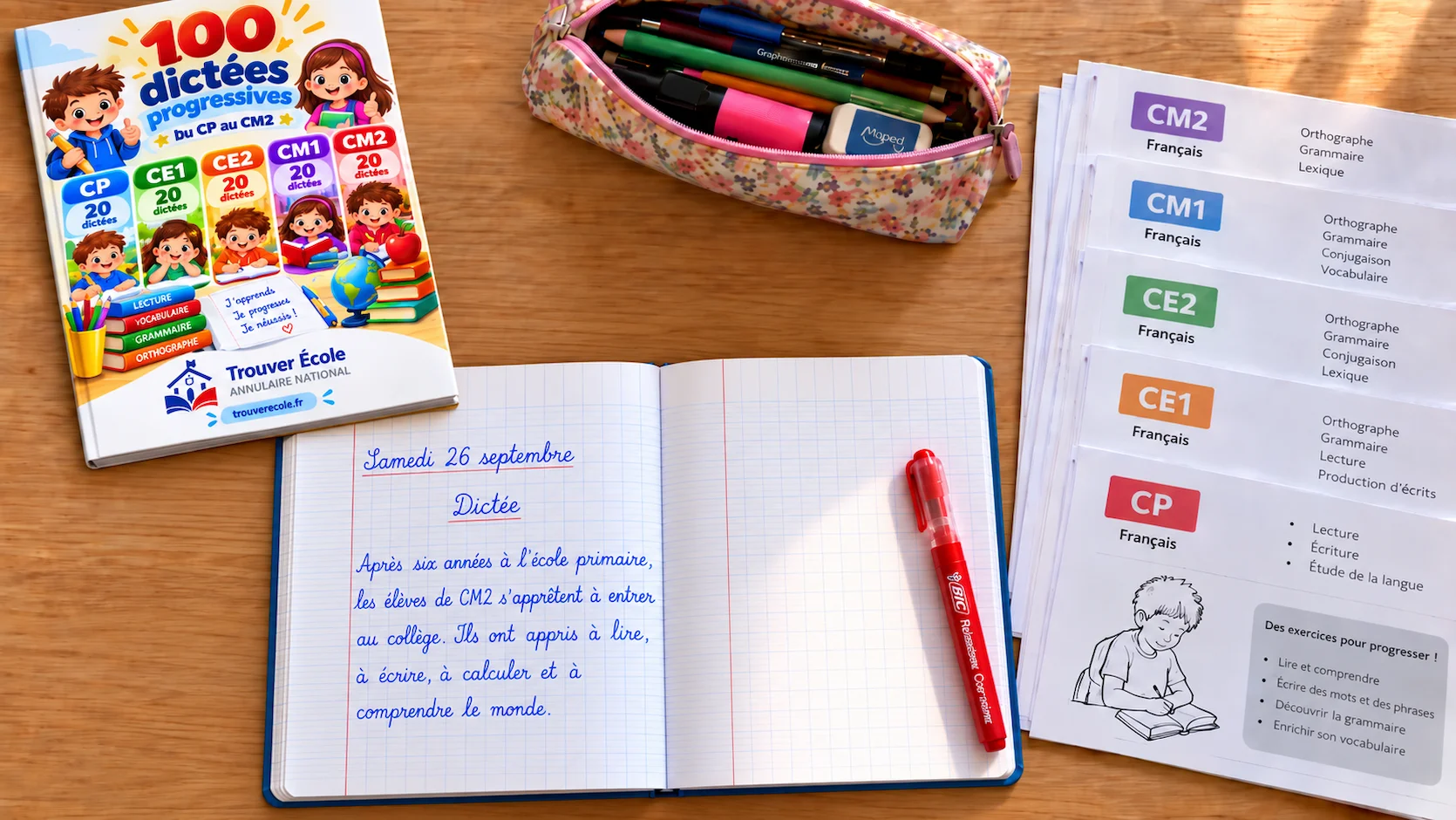 100 dictees gratuites pour l'ecole primaire : Textes d'entrainement du CP au CM2