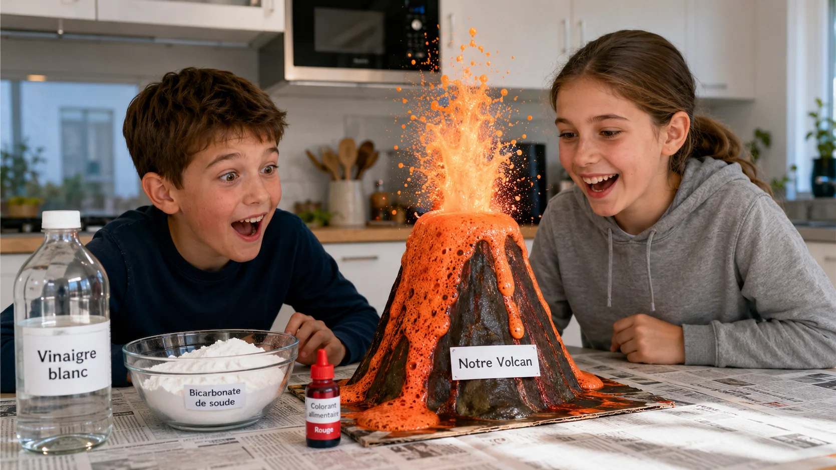 L'expérience du volcan de bicarbonate et vinaigre : Explication de la réaction chimique