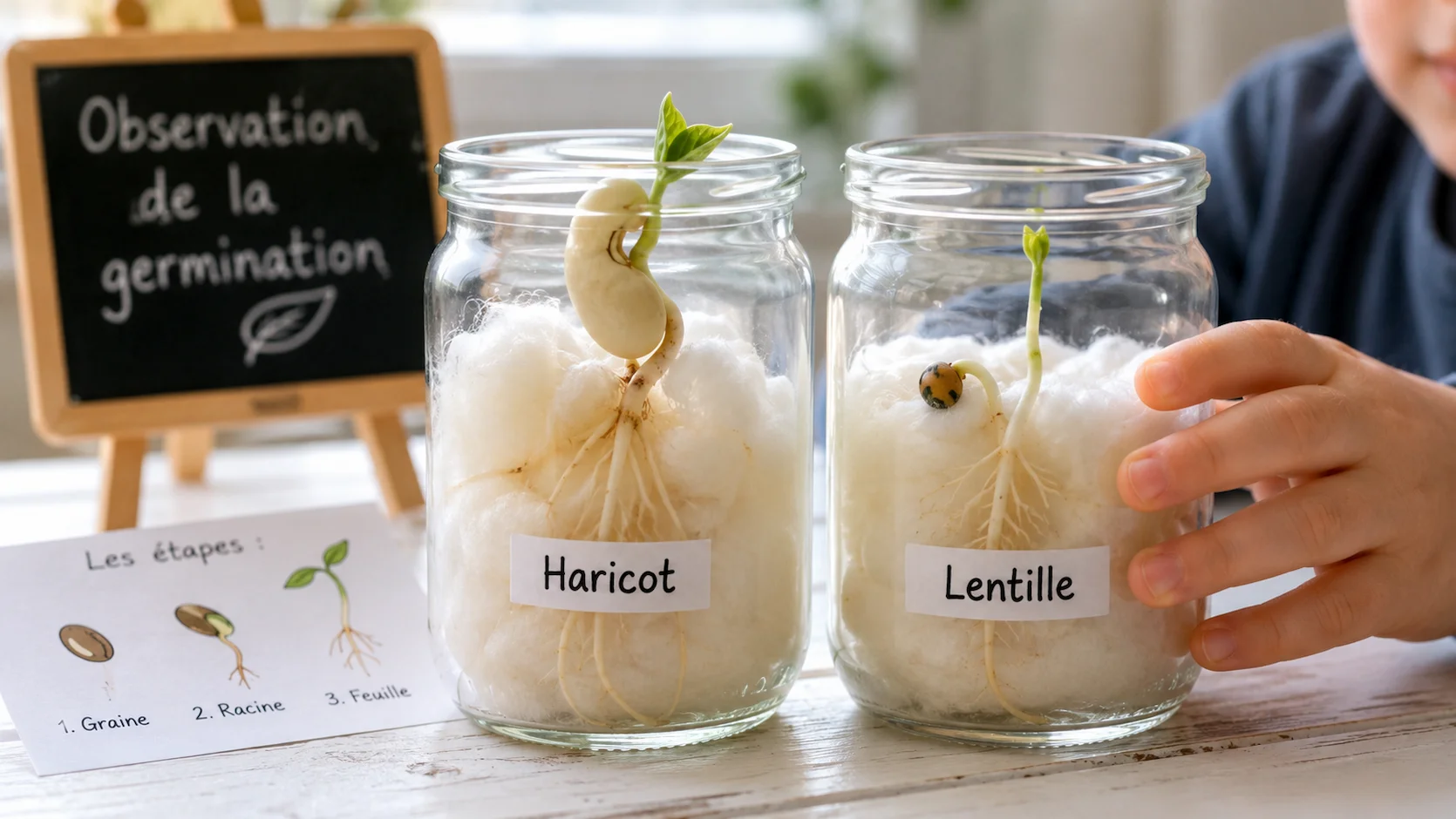 Faire germer un haricot ou une lentille dans du coton : Observer le cycle de vie végétal