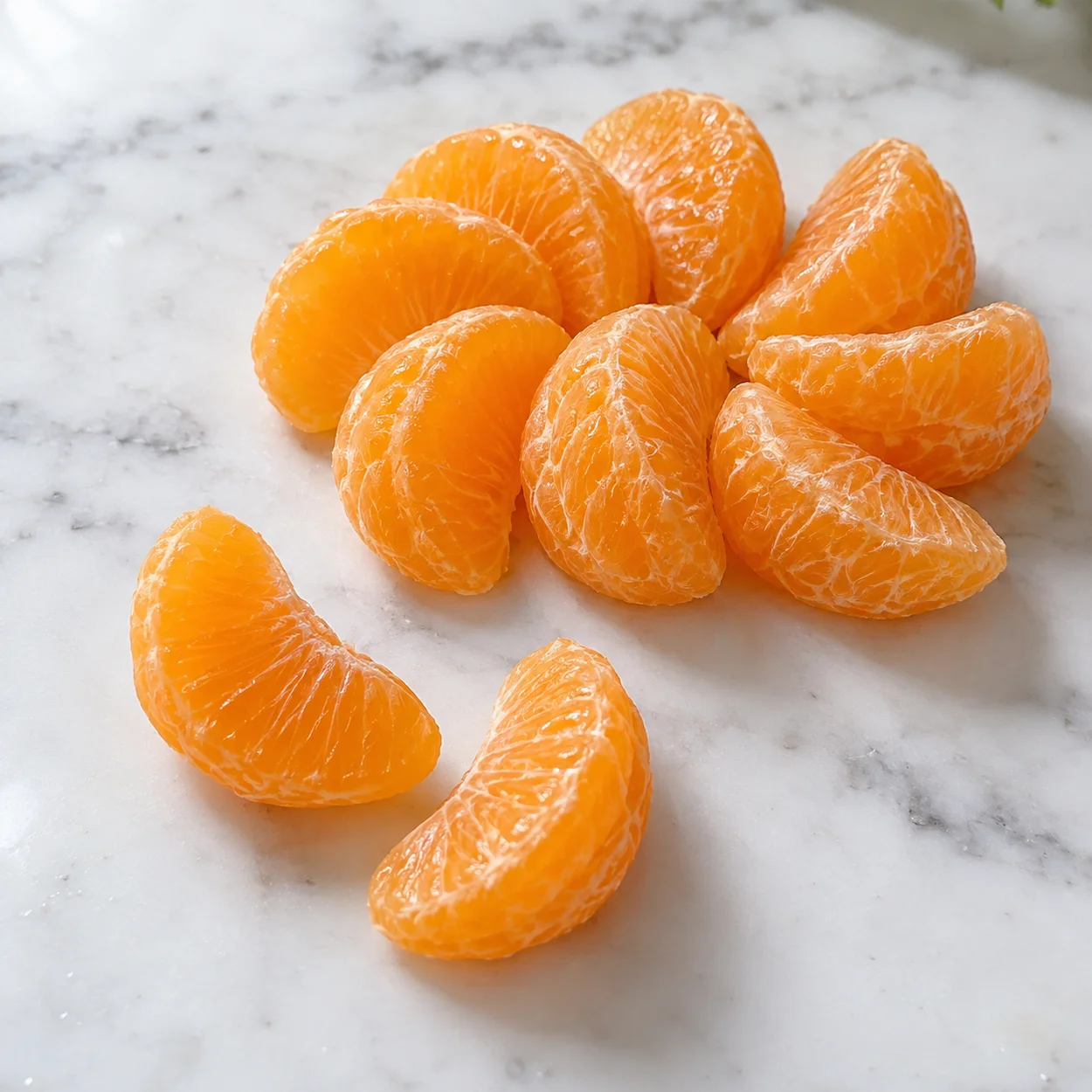 Quartiers de mandarine épluchés et soigneusement séparés sans pépins pour la boîte à goûter de maternelle