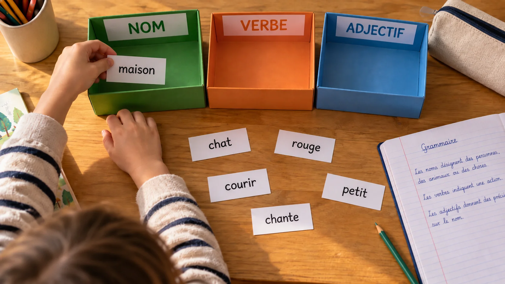 Distinguer le nom, le verbe et l'adjectif : Jeux de rôle et exercices de tri (CE1-CE2)