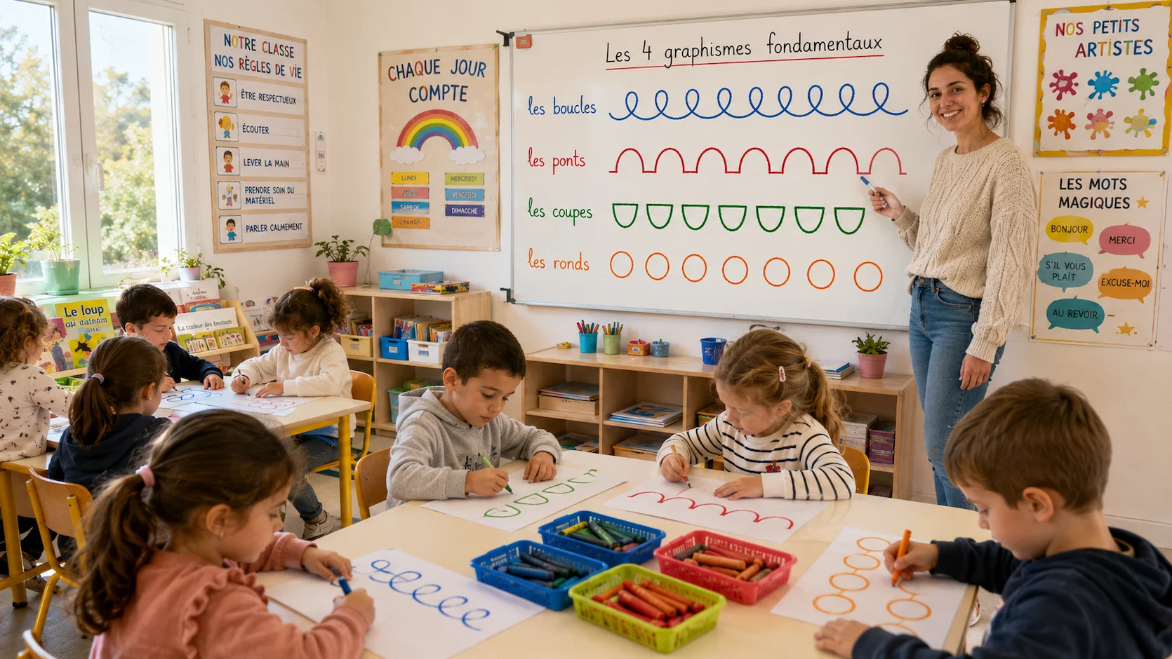 Les 4 tracés fondamentaux du graphisme en maternelle : Boucles, ponts, coupes et ronds