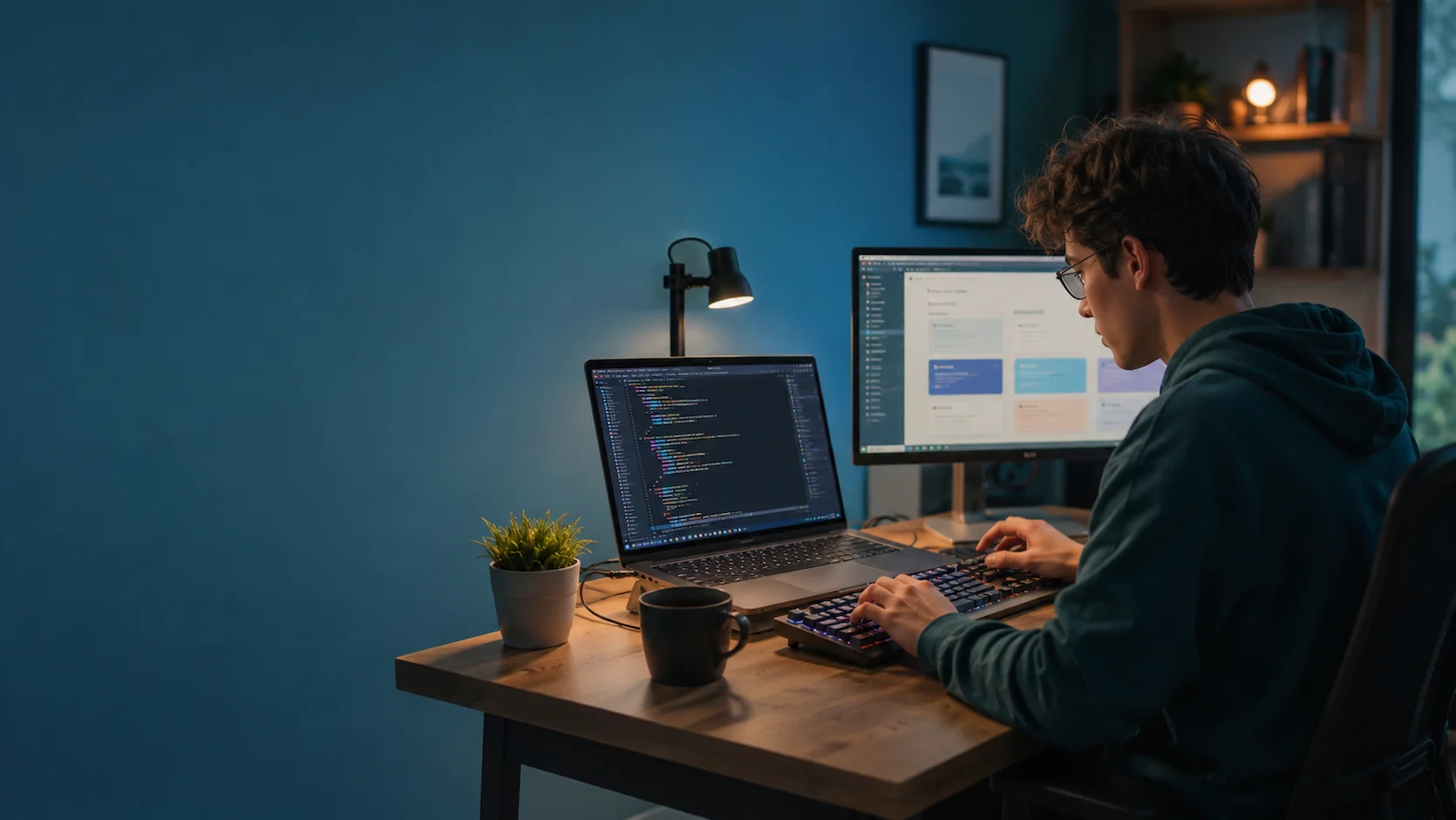 Test orientation développeur : jeune développeuse devant plusieurs écrans de code dans un espace de travail moderne